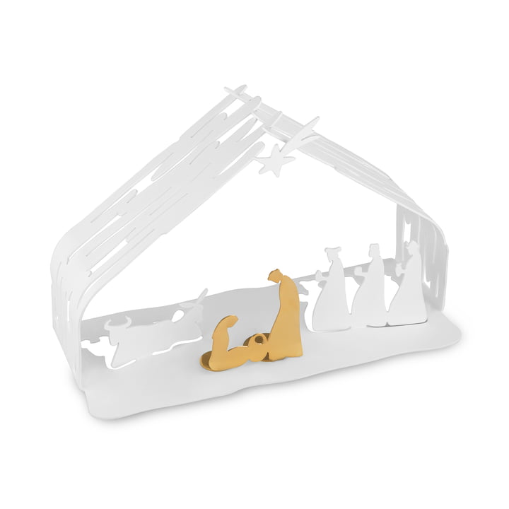 Bark crib from Alessi in steel white / gold