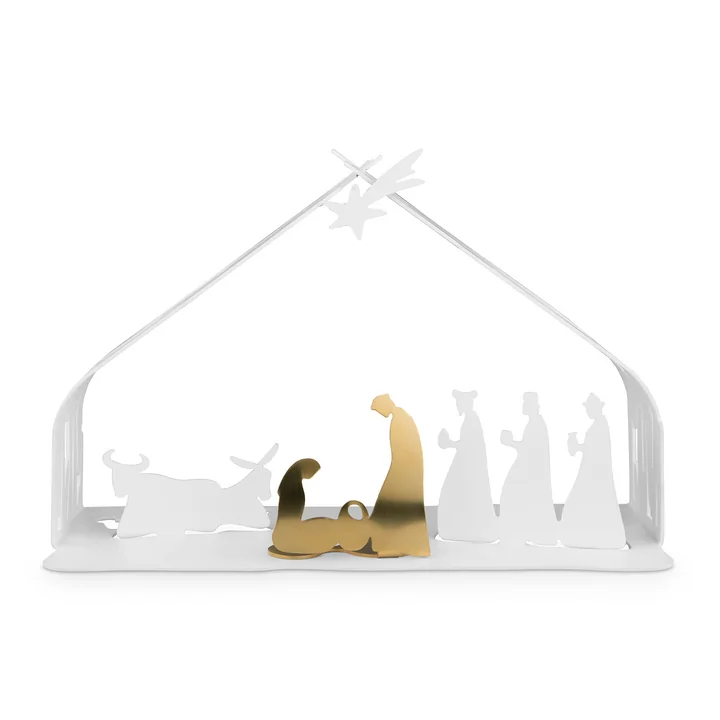 Bark crib from Alessi in steel white / gold