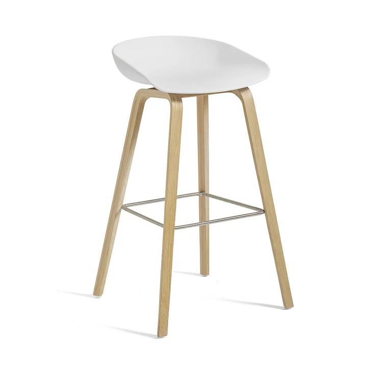 About A Stool AAS 32 H 75 cm from HAY in matt lacquered oak / stainless steel / white