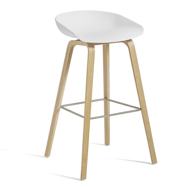 About A Stool AAS 32 H 85 cm from Hay in matt lacquered oak / stainless steel / white