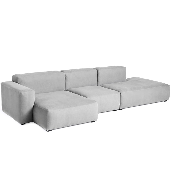 Mags Soft Sofa 3-seater combination 4 armrest low left of Hay in light gray (Linara 443) / stitching: tone-on-tone
