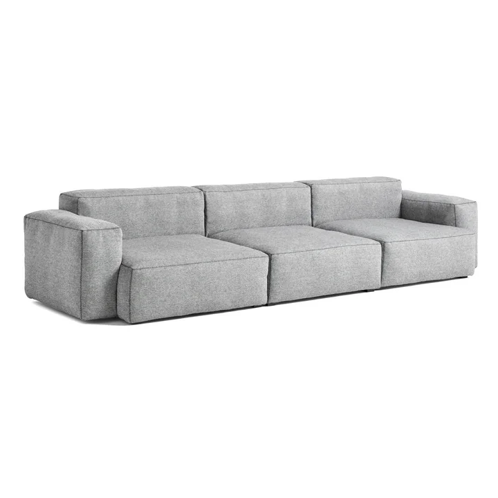 Mags Soft Sofa 3-seater combination 1 armrest low by HAY in light gray (Hallingdal 130) / stitching: dark gray