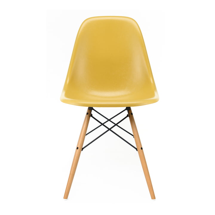 Eames Fiberglass Side Chair DSW by Vitra in maple yellowish / Eames ochre light