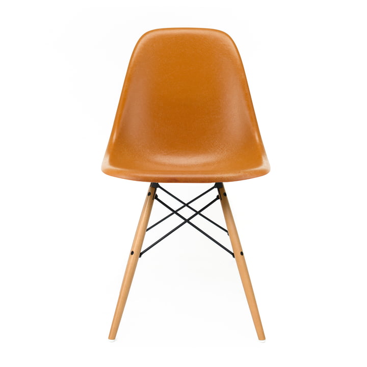 Eames Fiberglass Side Chair DSW by Vitra in maple yellowish / Eames ochre dark
