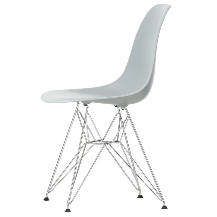 Eames Plastic Side Chair DSR by Vitra in chromed / light grey