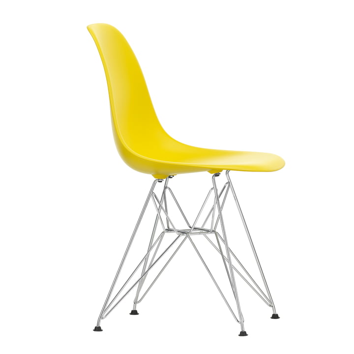 Eames Plastic Side Chair DSR by Vitra in chrome-plated / sunlight