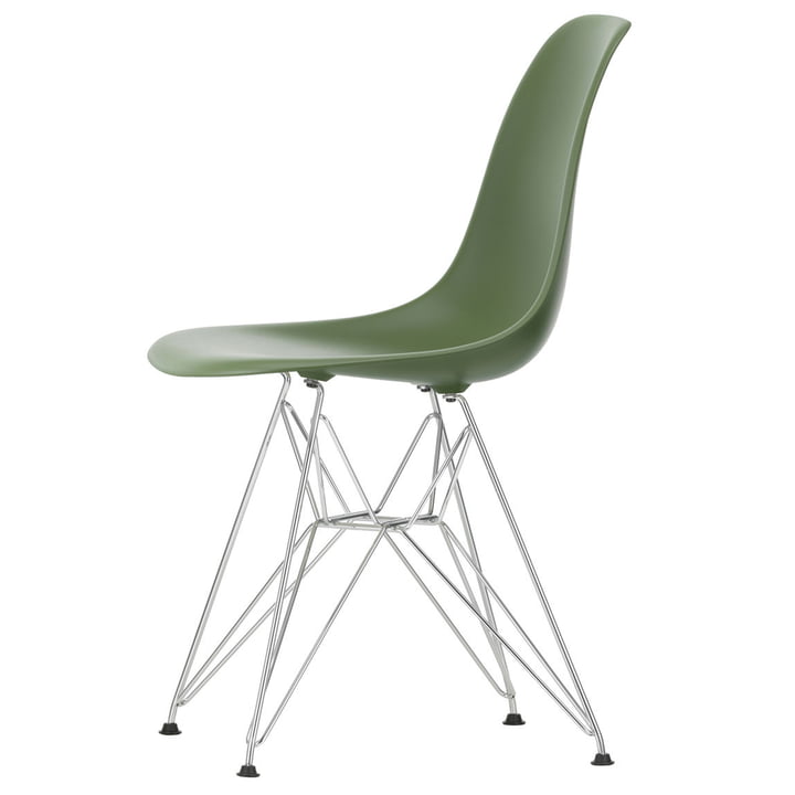 Eames Plastic Side Chair DSR by Vitra in chrome / forest