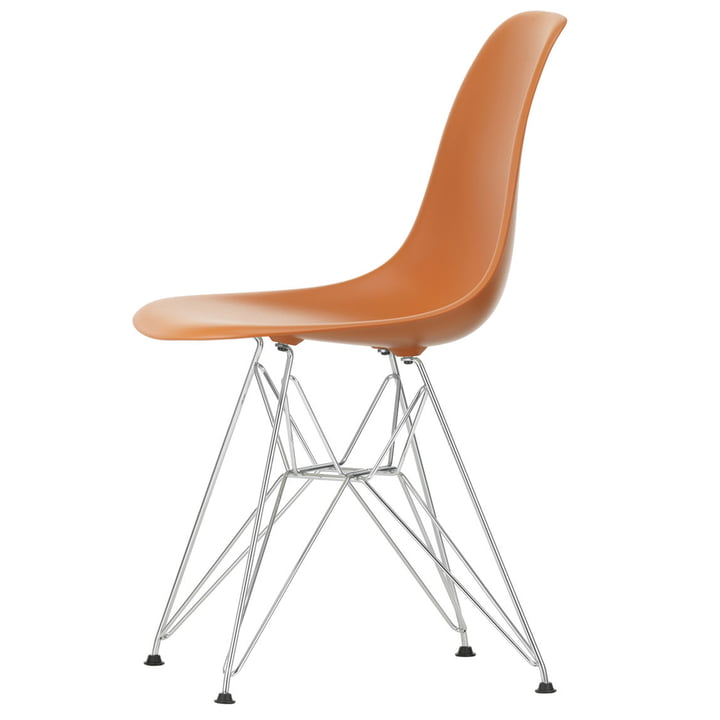 Eames Plastic Side Chair DSR by Vitra in chrome-plated / stainless orange