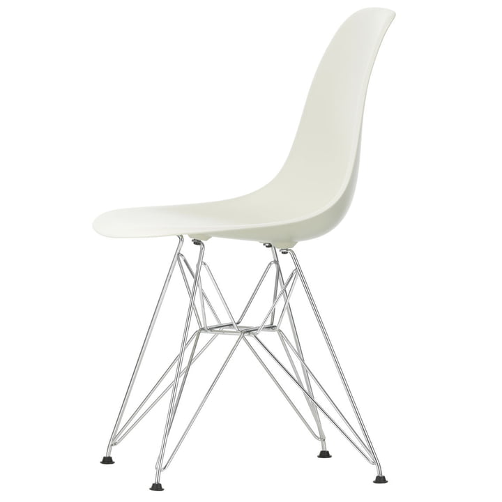 Eames Plastic Side Chair DSR by Vitra in chrome-plated / pebble stone