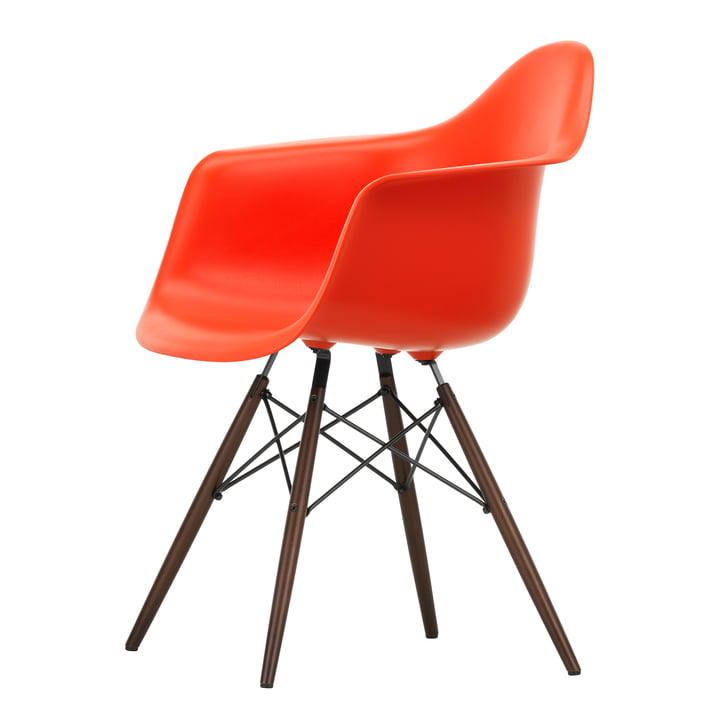 Eames Plastic Armchair DAW by Vitra in maple dark / poppy red