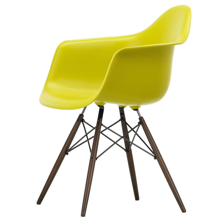 Eames Plastic Armchair DAW by Vitra in maple dark / mustard