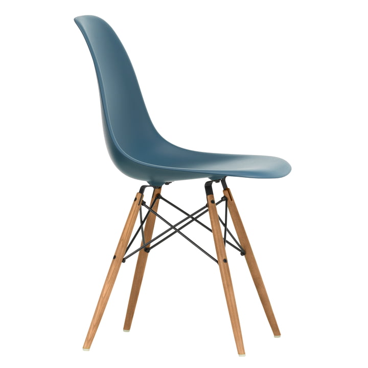 Eames Plastic Side Chair DSW by Vitra in ash honey / sea blue