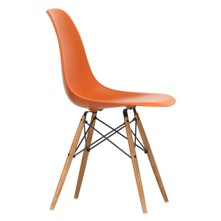 Eames Plastic Side Chair DSW by Vitra in ash honey / rust orange