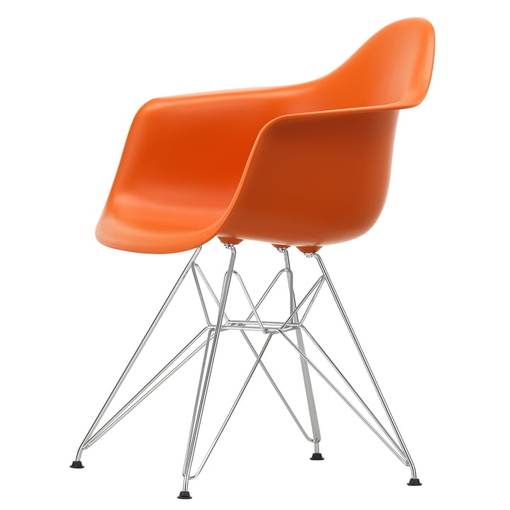 Eames Plastic Armchair DAR from Vitra in chrome-plated / rust orange