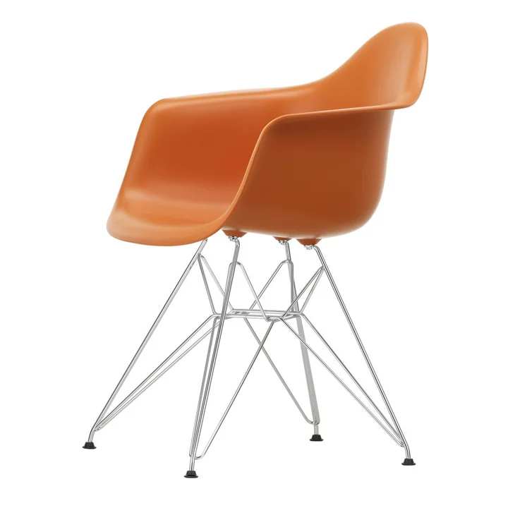 Eames Plastic Armchair DAR from Vitra in chrome-plated / rust orange
