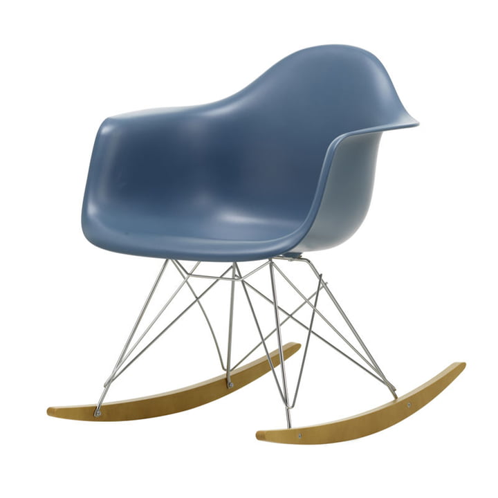 Eames Plastic Armchair RAR from Vitra in maple yellowish / chrome / sea blue