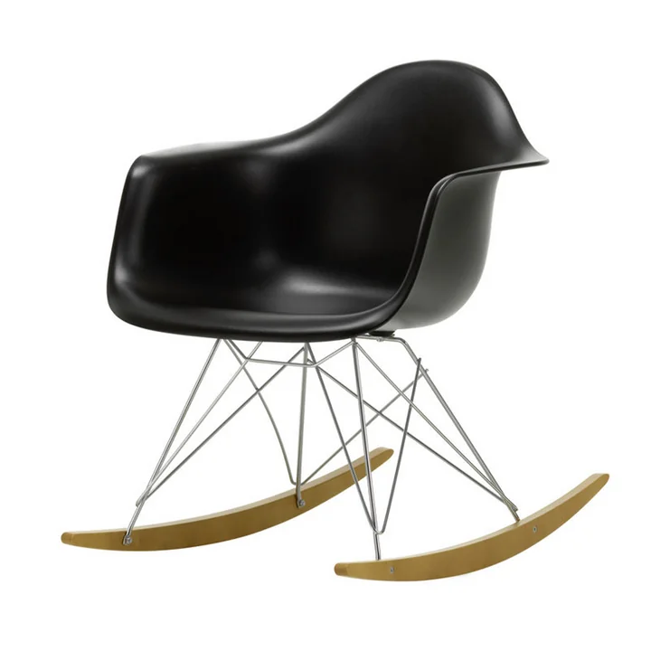 Eames Plastic Armchair RAR from Vitra in yellowish maple / chrome / jet black