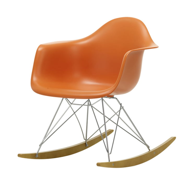 Eames Plastic Armchair RAR from Vitra in yellowish maple / chrome / rust orange