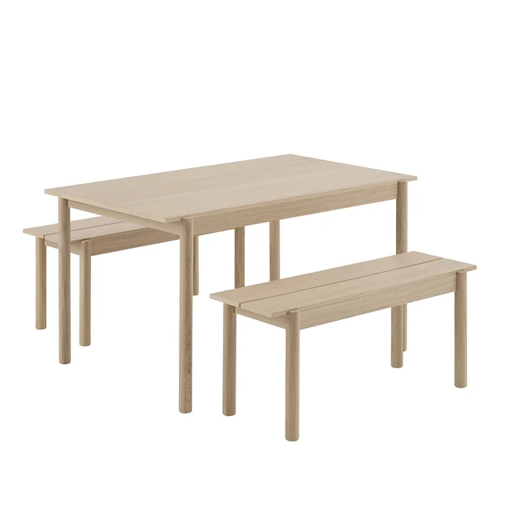 Linear Wood dining table and bench by Muuto 