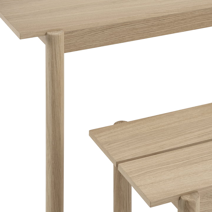 Linear Wood dining table and bench by Muuto in detail