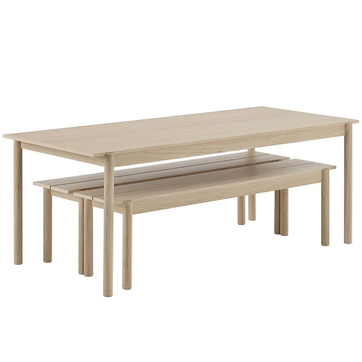 Linear Wood dining table and bench by Muuto 