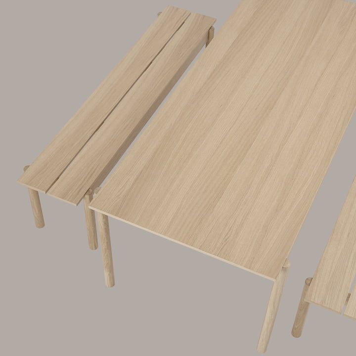 Linear Wood dining table and bench by Muuto 