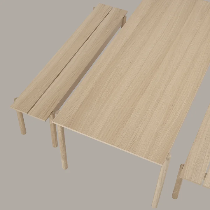 Linear Wood dining table and bench by Muuto 