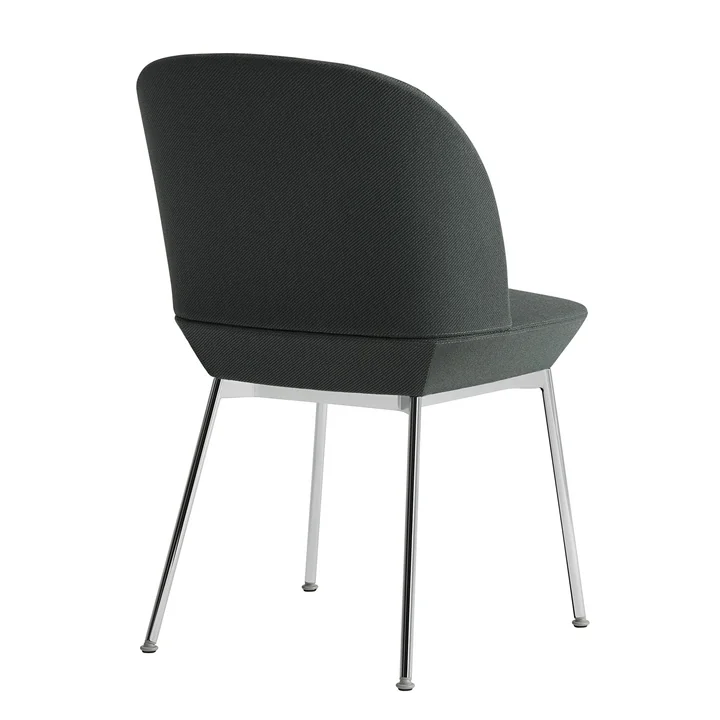 Oslo Side Chair in chrome / dark grey green (Twill Weave 990) by Muuto in rear view