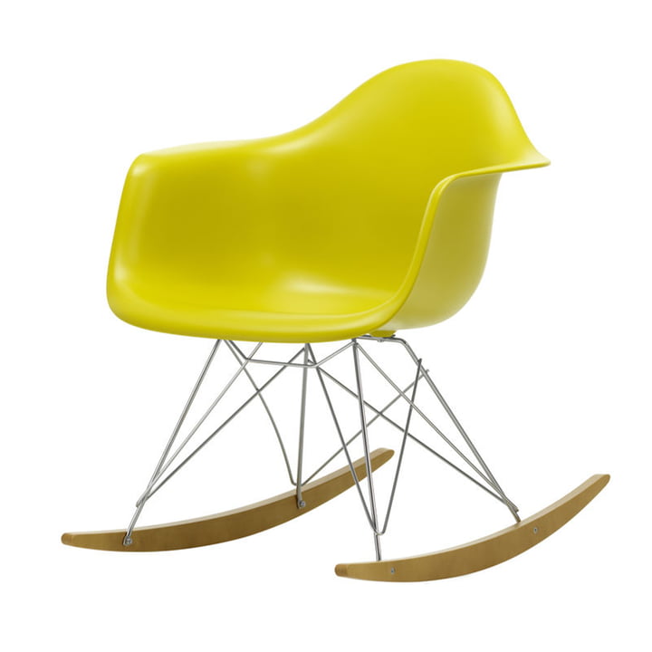 Eames Plastic Armchair RAR in yellowish maple / chrome / mustard (seat height: 37 cm) from Vitra