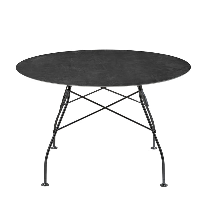 Glossy table Ø 118 x H 72 cm from Kartell in black / marble black