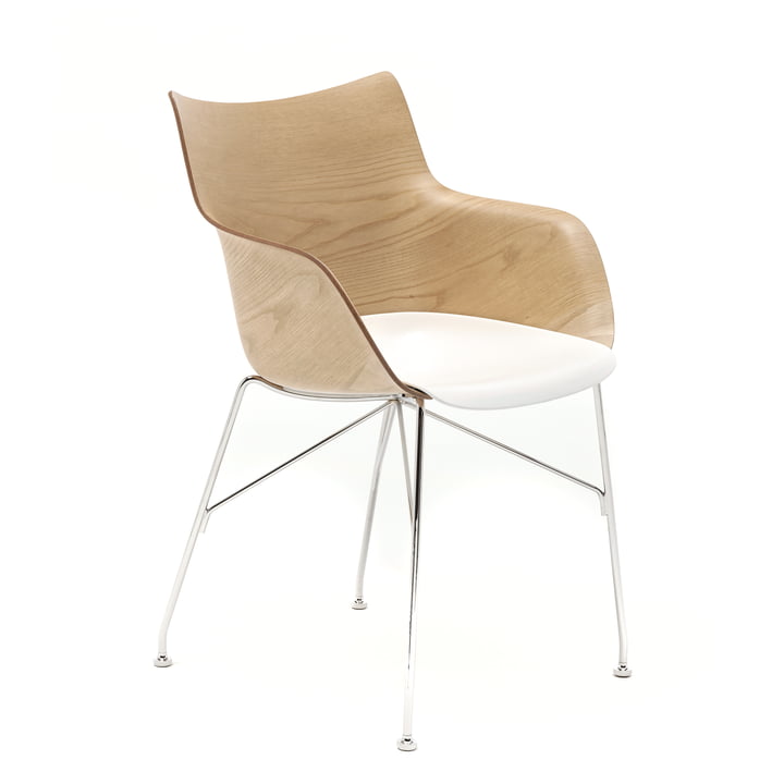 Q/Wood armchair from Kartell in chrome / white / light ash