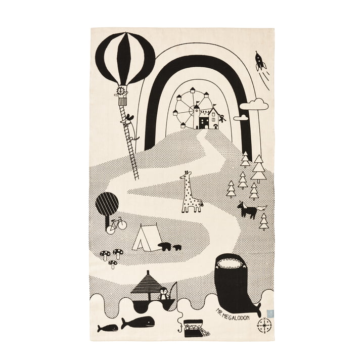 Mr. Megalodon game carpet, 150 x 90 cm in black / white by OYOY 