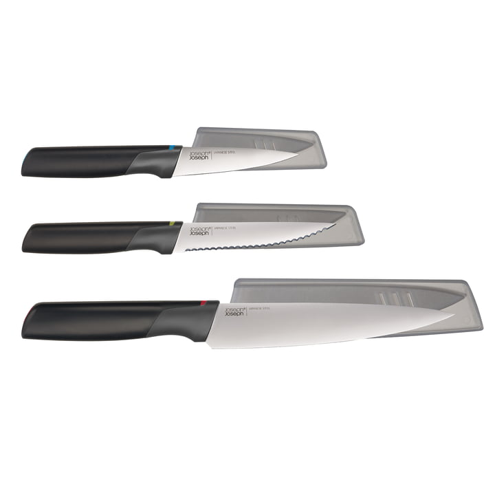Elevate 3-piece knife set with knife rests from Joseph Joseph in stainless steel