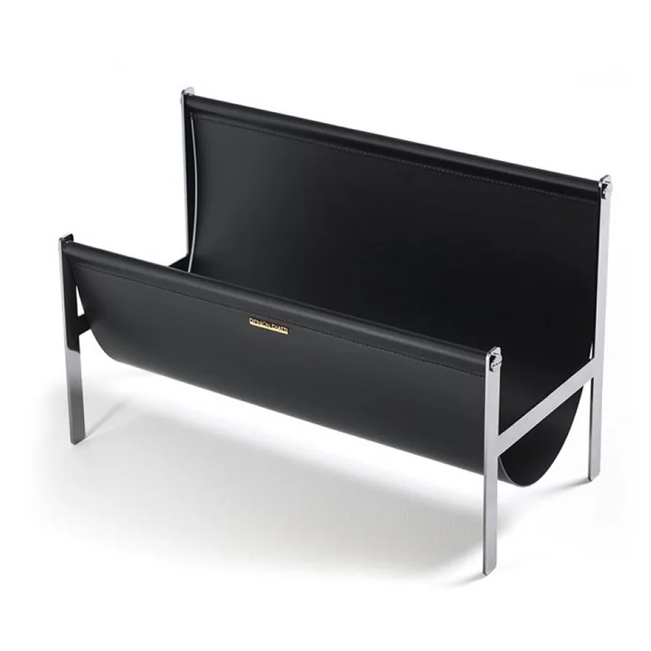 Portariviste magazine collector, leather black / nickel black by Opinion Ciatti