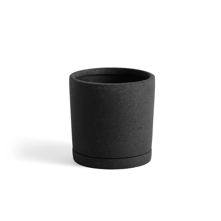 Flowerpot with saucer cylindrical M, Ø 14 x H 14 cm in black by Hay