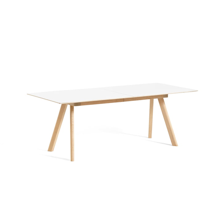 Copenhague CPH30 extendable dining table, L 160/310 x W 80 x H 74 cm, matt lacquered oak / white laminate from Hay