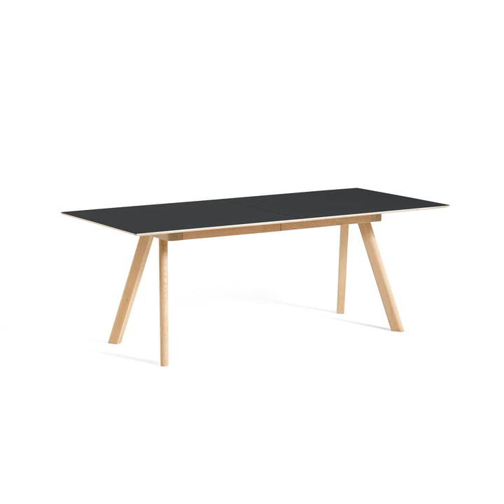 Copenhague CPH30 extendable dining table, L 160/310 x W 80 x H 74 cm, matt lacquered oak / black linoleum from Hay