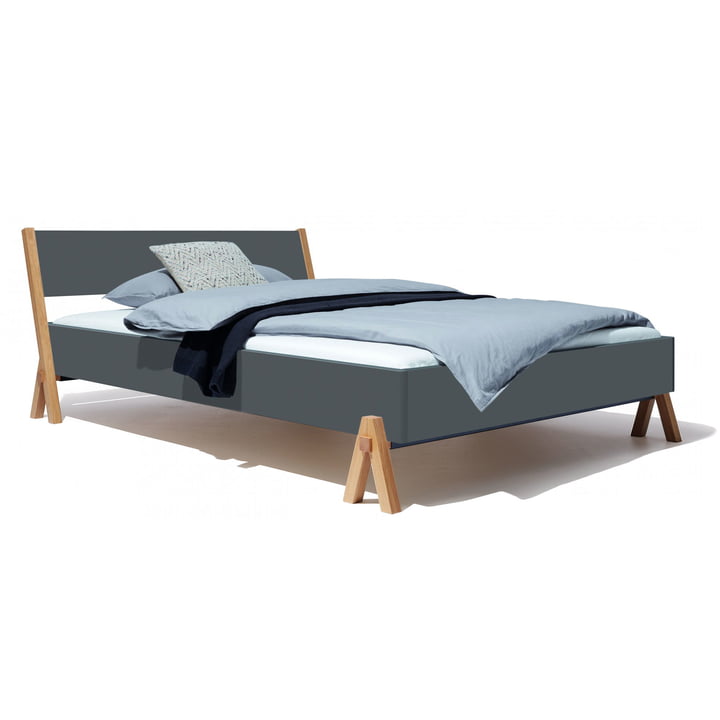 Boq bed from Müller furniture workshops in oak / anthracite grey (RAL 4500)