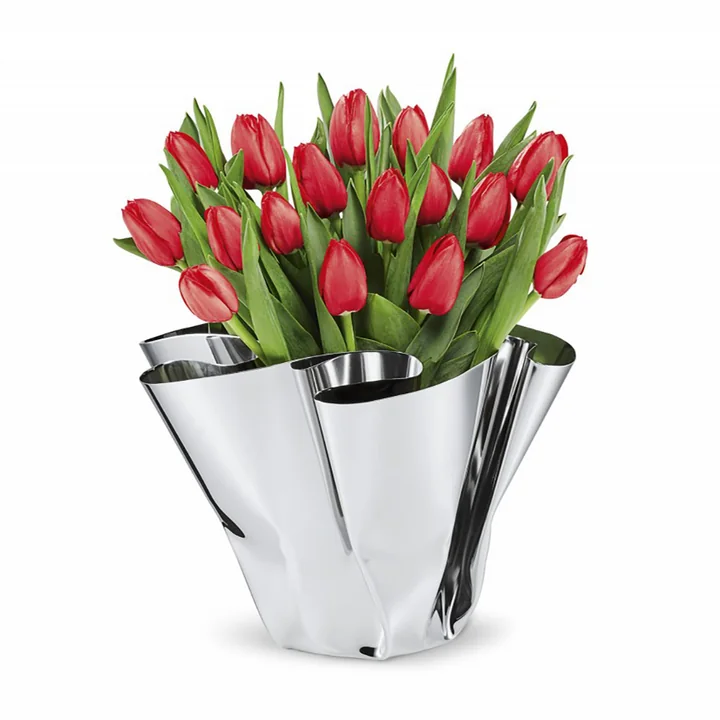 Margeaux Vase H 20 cm, stainless steel from Philippi with flowers