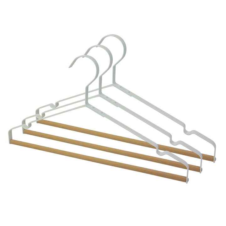 Collection - Metal coat hanger with wooden bridge, white (set of 3)