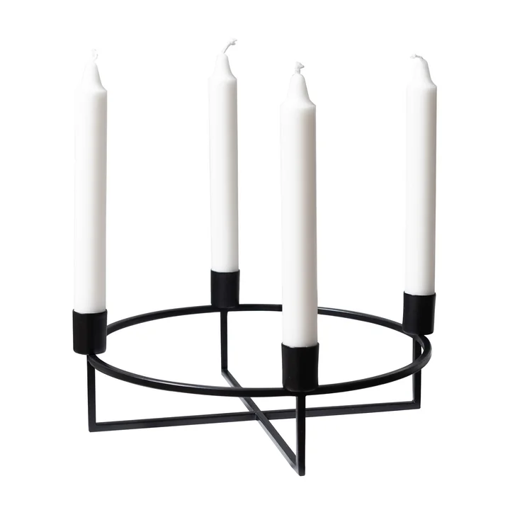 HANA - 4 Flames candle holder, round / black