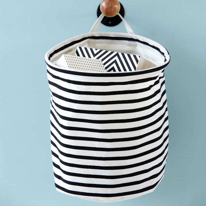 Storage Basket Stripes Ø 30 x H 30 cm by House Doctor in black / white