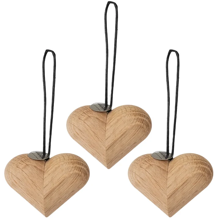 Jul Christmas tree decorations heart of ArchitectMade in oak (set of 3)