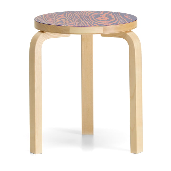 Stool 60 ColoRing Editon by Artek in clear lacquered / pink-purple