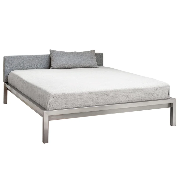 Pure bed (incl. upholstered headboard Velito grey) by Hans Hansen in stainless steel