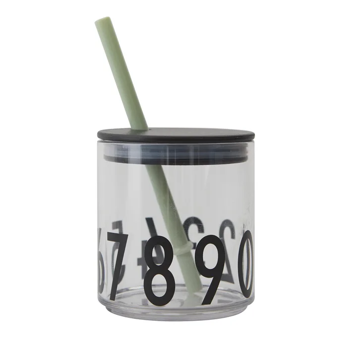 Straw and lid for AJ Kids Personal drinking glass from Design Letters in black / green with glass
