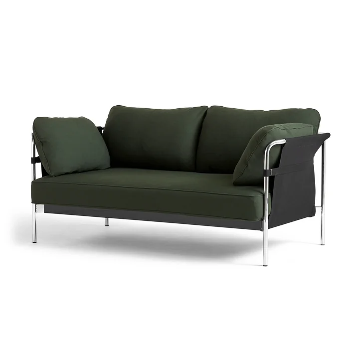 Can 2. 0 Sofa 2-seater by HAY in chrome / Canvas black / Steelcut 975 dark green