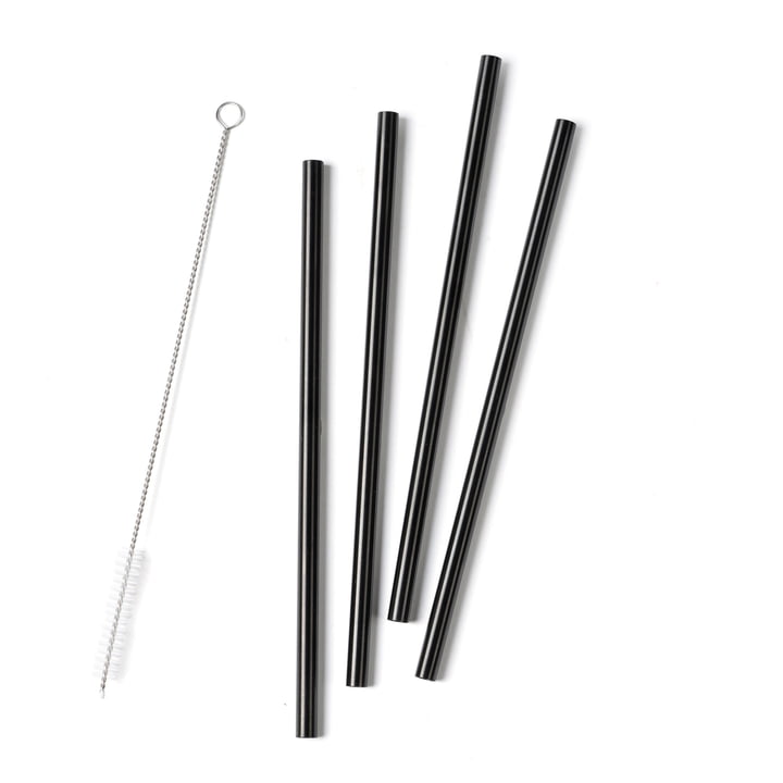 Rocks Stainless steel straws L 21,5 cm from Zone Denmark in black (set of 4)