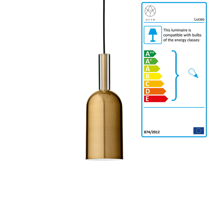 Luceo pendant lamp, Ø 12 x H 35 cm, gold / clear by AYTM