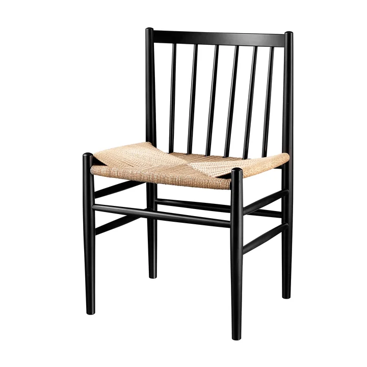 J80 Chair, black lacquered beech / natural wickerwork from FDB Møbler